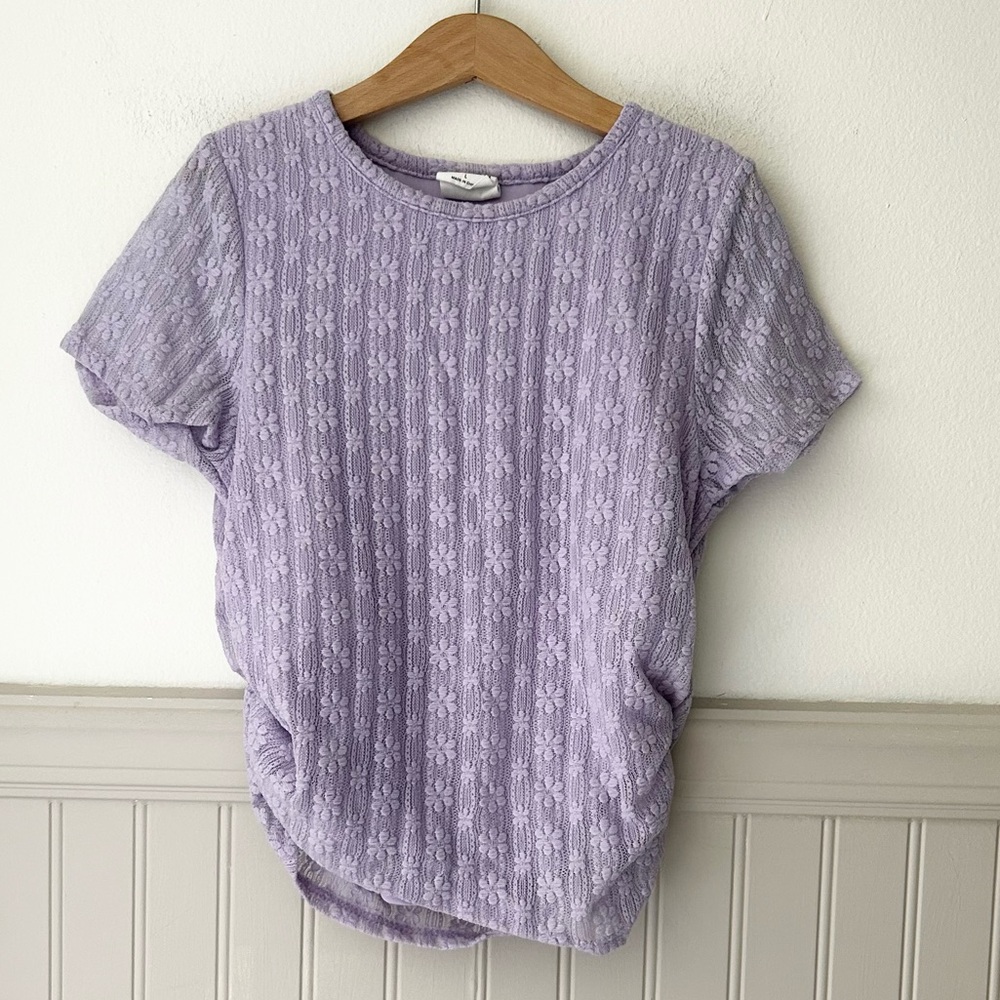 Self Esteem Girls Large Lavender Ruched Sides Short Sleeve Top